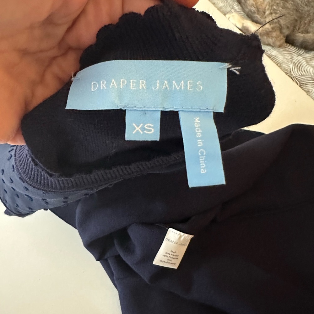 Draper James Ruffle Sheer Yoke Viscose A Line Sweater Dress Nassau Blue NWOT XS - Picture 13 of 16